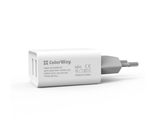 Зарядний пристрій Colorway 2USB AUTO ID 2.1A (10W) (CW-CHS015-WT)
