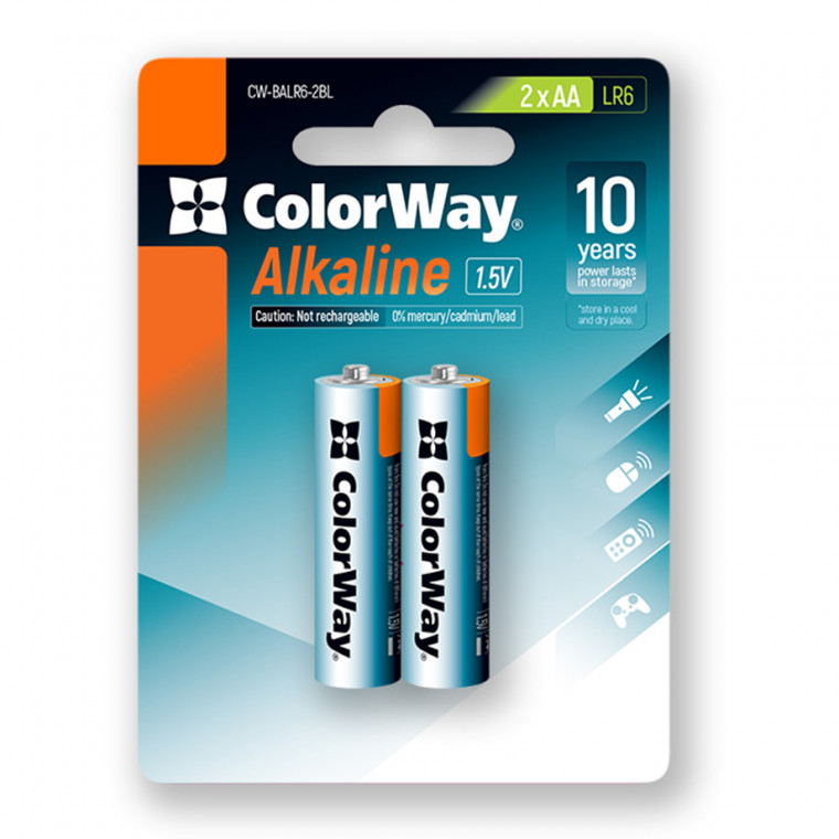 Батарейки ColorWay Alkaline Power AA 1х2 шт (CW-BALR06-2BL)