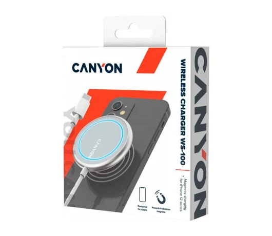 Бездротовий зарядний пристрій Canyon WS-100 для iPhone Silver (CNS-WCS100)