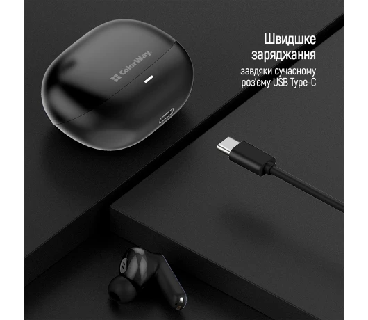 Навушники СolorWay Slim TWS-1 Earbuds Long Life Black (CW-TWS1BK1)