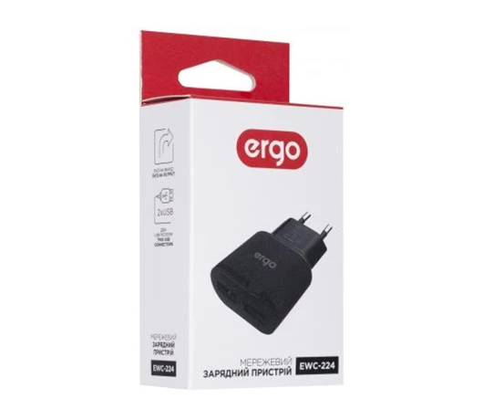 Зарядное устройство Ergo EWC-224 2xUSB Wall Charger (Black)