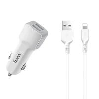 Автомобільний зарядний пристрій Hoco Z23 2,4A / 2 USB + lighting cable White