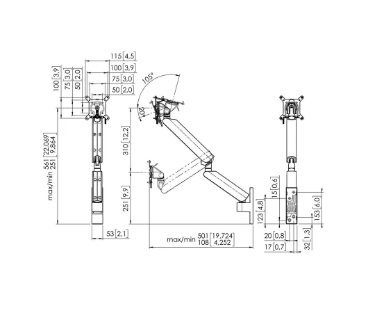 Кронштейн для монітора VOGELS MOMO 4136 Monitor Mount Motion+ Black