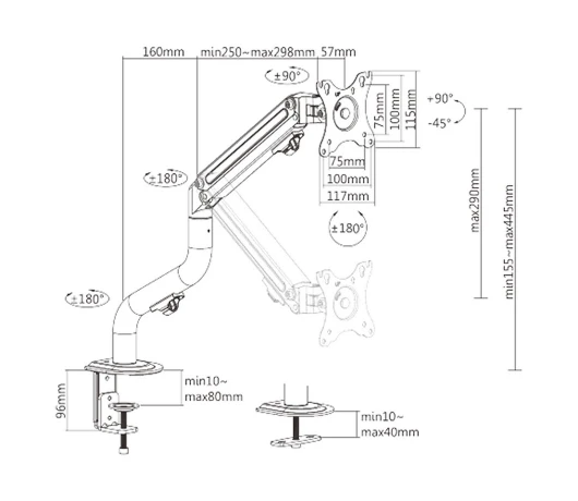 Кронштейн для монитора Brateck LDT71-C012N