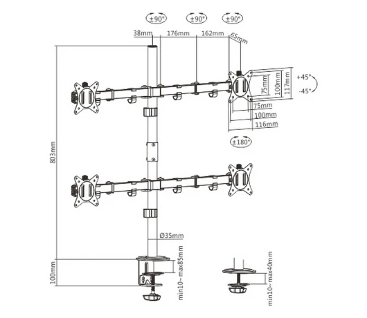 Кронштейн для монитора Brateck LDT66-C048