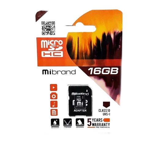 Карта пам'яті Mibrand microSD 16Gb class 10 (adapter SD)