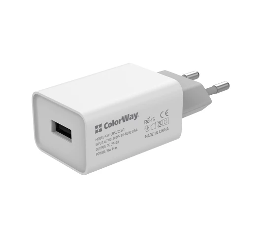Зарядний пристрій Colorway 1USB AUTO ID 2A (10W) (CW-CHS012-WT)