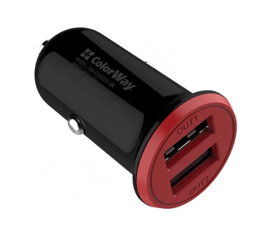 Автомобільний зарядний пристрій Colorway 2USB AUTO ID 3.4A (17W) Red/Black (CW-CHA026-BK)