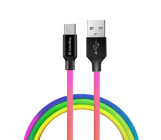Кабель Colorway USB - Type-C (multicolor) 2.4А 1м (CW-CBUC018-MC)