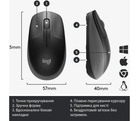 Мышь Logitech M190 Wireless Charcoal (910-005905)