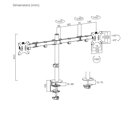 Кронштейн для монитора Brateck LDT12-C024N