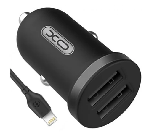 Автомобільний зарядний пристрій XO TZ08 2.1A/2 USB + lightning Black
