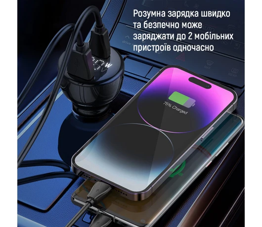 Автомобильное зарядное устройство Colorway PD Port PPS USB 5А 100W (USB-A + USB-C) Black (CW-CHA044PD-BK)