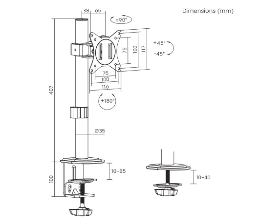 Кронштейн для монитора Brateck LDT66-C01