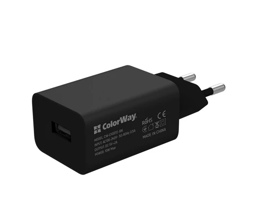 Зарядний пристрій Colorway 1USB AUTO ID 2A (10W) + Lighting (CW-CHS012CL-BK)