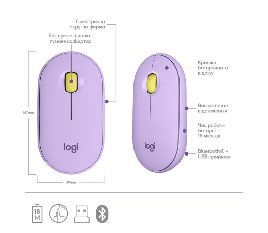 Мишка Logitech M350 Wireless Lavander Lemonade (910-006752)