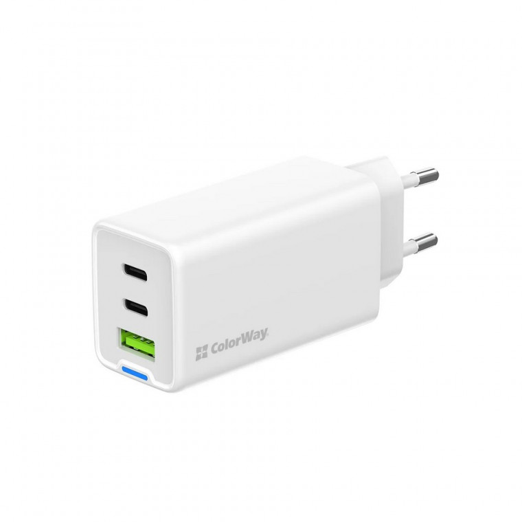Зарядное устройство Colorway GaN Mini 65W PD Port PPS USB (USB-2C1A) біле (CW-CHS058PD-WT)