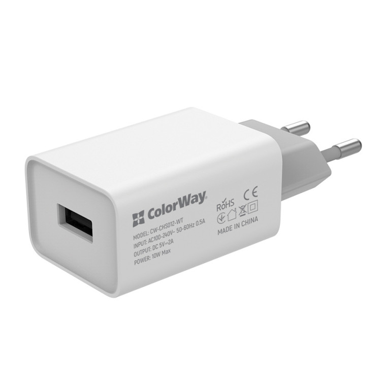 Зарядний пристрій Colorway 1USB AUTO ID 2A (10W) (CW-CHS012-WT)
