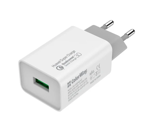 Зарядний пристрій Colorway 1USB Huawei Super QC 3.0 4A (20W) White (CW-CHS014Q-WT)