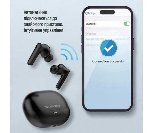 Навушники СolorWay Slim TWS-1 Earbuds Long Life Black (CW-TWS1BK1)