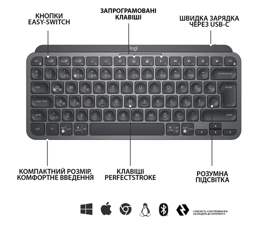 Клавиатура беспроводная Logitech MX Keys Mini Graphite (920-010498)