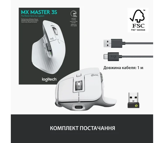 Мишка Logitech MX Master 3S Performance Wireless PaleGrey (910-006560)